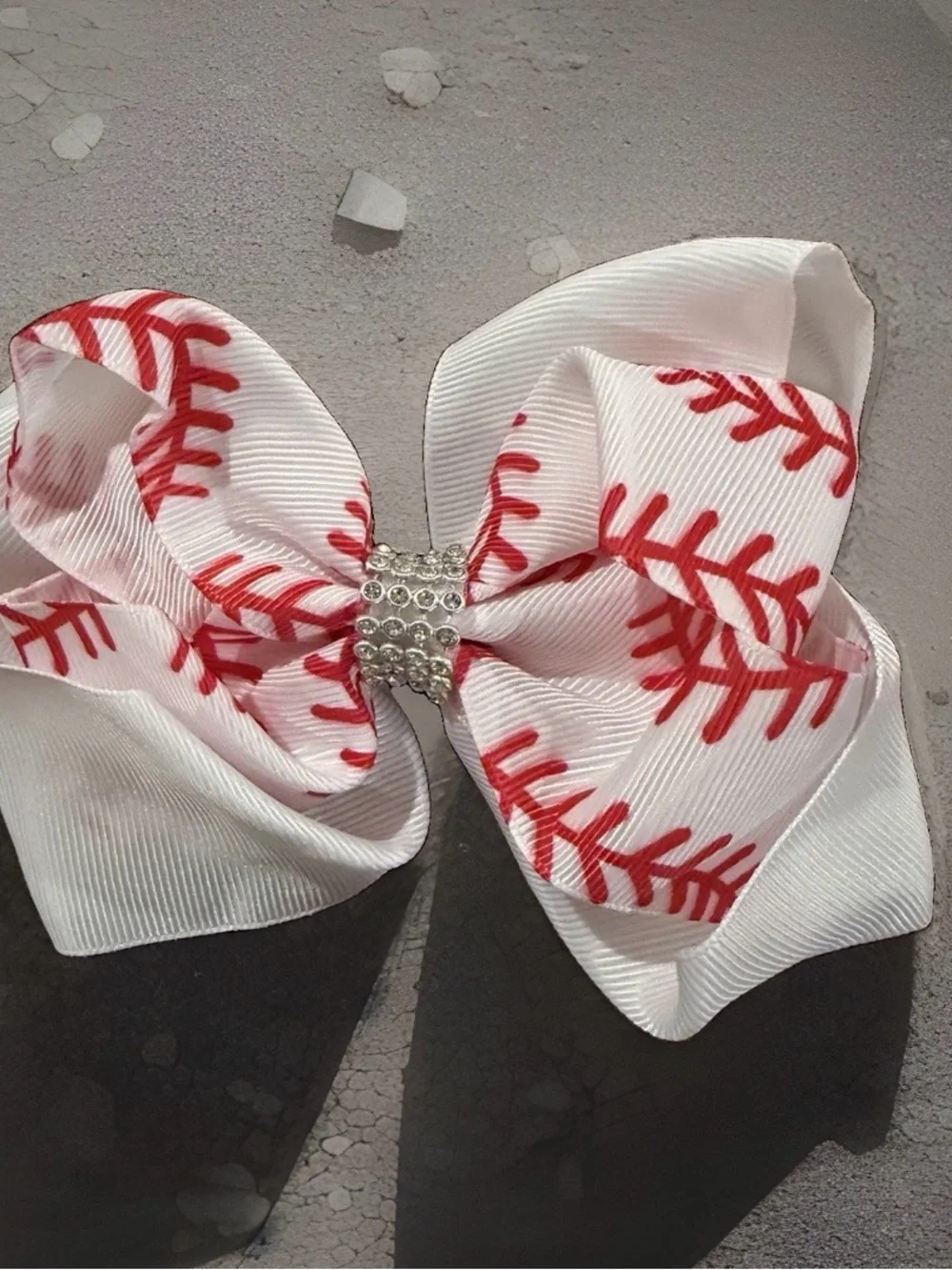 White and Red Baseball Stitch Bow Hair Clip - Kids MLB